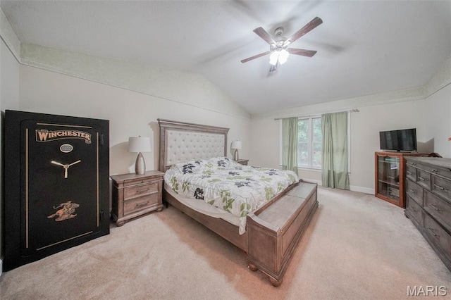 1708 Line Ave, Rolla, MO 65401 - bedroom with light carpet, lofted ceiling, baseboards, and ceiling fan