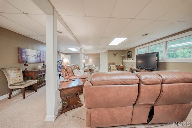 1708 Line Ave, Rolla, MO 65401 - living room with a drop ceiling, carpet floors, and baseboards