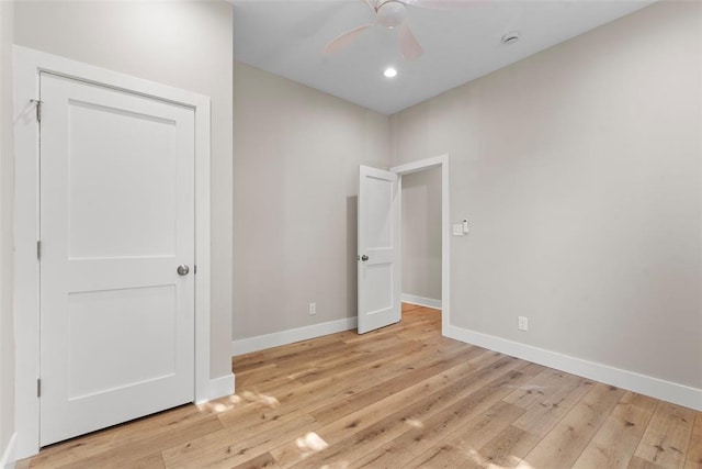 3535 Giles Ave, Saint Louis, MO 63116 - unfurnished bedroom featuring baseboards, light wood-type flooring, ceiling fan, and recessed lighting