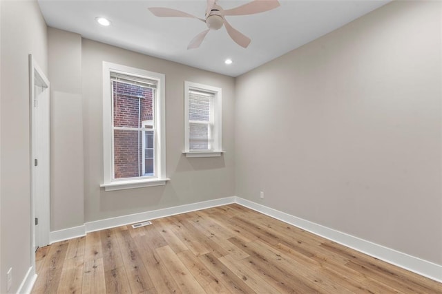 3535 Giles Ave, Saint Louis, MO 63116 - unfurnished room with light wood-style floors, baseboards, recessed lighting, and a ceiling fan