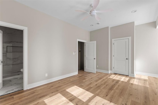 3535 Giles Ave, Saint Louis, MO 63116 - unfurnished bedroom featuring baseboards, light wood-style flooring, ceiling fan, and a closet