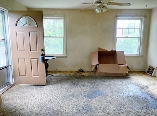 708 E State Route 72, Rolla, MO 65401 - foyer featuring carpet floors, healthy amount of natural light, ceiling fan, and baseboards