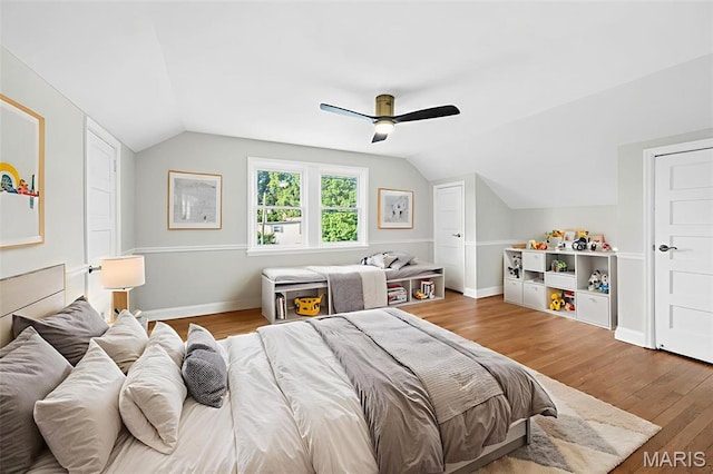 317 Greeley Ave, Webster Groves, MO 63119 - bedroom featuring lofted ceiling, wood finished floors, and a ceiling fan