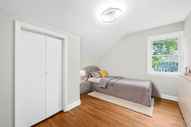317 Greeley Ave, Webster Groves, MO 63119 - bedroom featuring vaulted ceiling, wood finished floors, and a closet