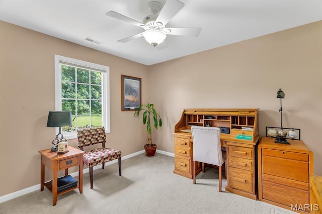 61 Serenity Ln, Troy, MO 63379 - office with a ceiling fan, light colored carpet, and baseboards