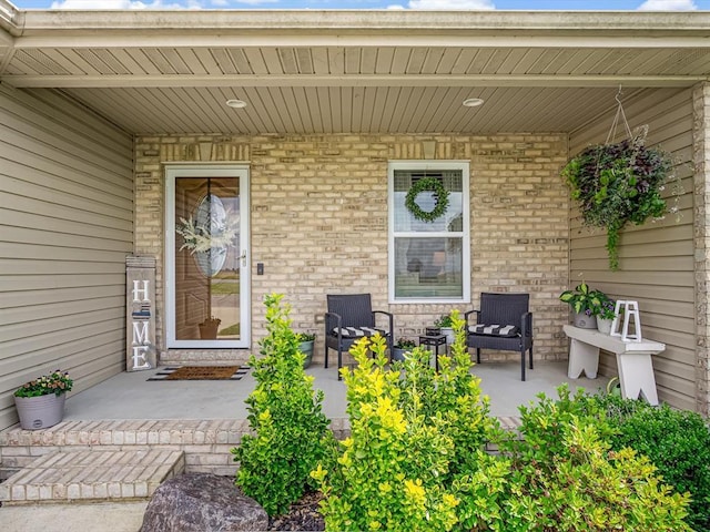 628 Hailie St, Saint Libory, IL 62282 - doorway to property with covered porch and brick siding