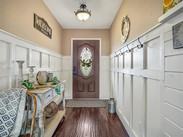 628 Hailie St, Saint Libory, IL 62282 - entrance foyer featuring a decorative wall, wainscoting, and dark wood finished floors