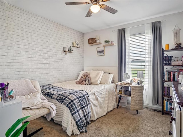628 Hailie St, Saint Libory, IL 62282 - bedroom with brick wall, carpet flooring, and a ceiling fan