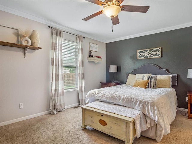 628 Hailie St, Saint Libory, IL 62282 - bedroom featuring carpet flooring, crown molding, baseboards, and a ceiling fan