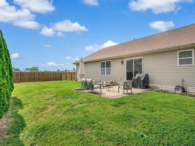 628 Hailie St, Saint Libory, IL 62282 - rear view of property featuring a patio area, an outdoor hangout area, and roof with shingles