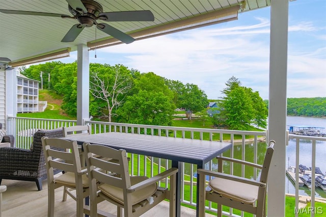 4800 Eagleview Dr Unit 113B, Osage Beach, MO 65065 - wooden deck with a water view and ceiling fan