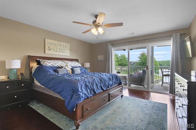 4800 Eagleview Dr Unit 113B, Osage Beach, MO 65065 - bedroom with wood finished floors, access to exterior, and a ceiling fan