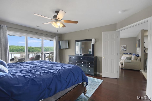 4800 Eagleview Dr Unit 113B, Osage Beach, MO 65065 - bedroom with access to outside, wood finished floors, ceiling fan, and baseboards