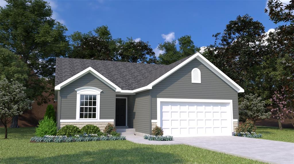 1946 Rolling River Cir, Saint Paul, MO 63366 - view of front of home featuring roof with shingles, a garage, a front lawn, and driveway
