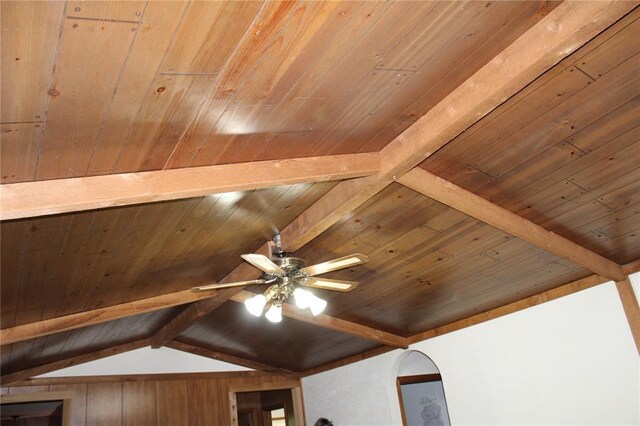 20143 State Highway 34, Piedmont, MO 63957 - detailed view of wooden ceiling with exposed beams and a ceiling fan