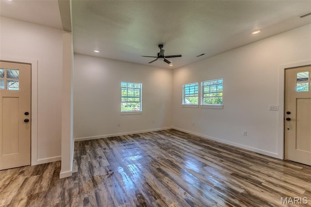 711 Noe Dr, Richland, MO 65556 - entryway with a ceiling fan, wood finished floors, baseboards, and recessed lighting