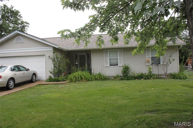 16 S Lang Dr, Ofallon, MO 63366 - single story home with a garage, a front yard, roof with shingles, and driveway