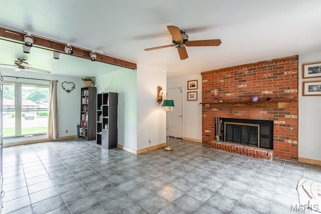 1956 Parkton W Dr, Barnhart, MO 63012 - unfurnished living room with ceiling fan and a fireplace