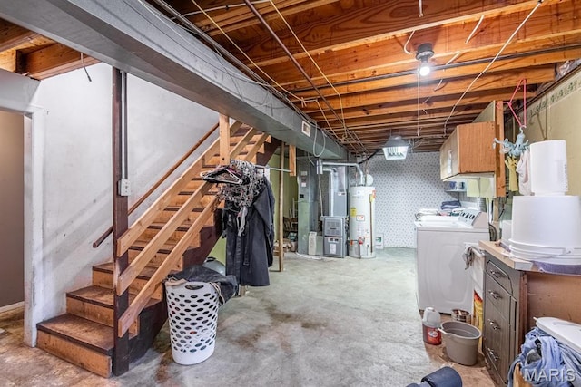 1956 Parkton W Dr, Barnhart, MO 63012 - unfinished basement with water heater, independent washer and dryer, stairway, and heating unit