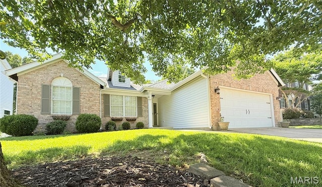 259 Jacob Ln, Ballwin, MO 63021 - view of front of property featuring concrete driveway, brick siding, a garage, and a front lawn