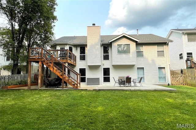 259 Jacob Ln, Ballwin, MO 63021 - rear view of house with a deck, a patio area, stairway, and a chimney