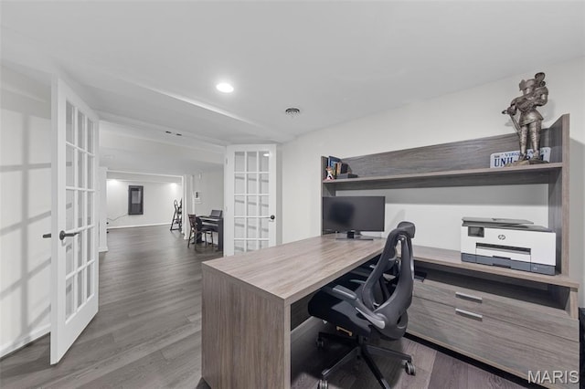 16434 Wilson Farm Dr, Chesterfield, MO 63005 - office space featuring french doors, wood finished floors, and recessed lighting