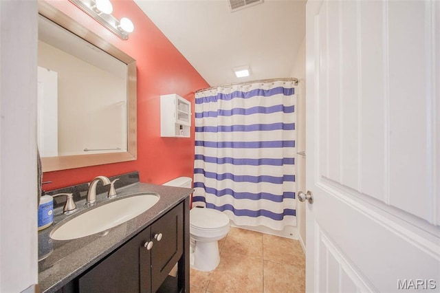 11195 Lexington Ln, Rolla, MO 65401 - bathroom featuring toilet, vanity, tile patterned flooring, and a shower with curtain