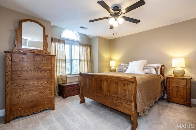 600 E Waters Edge Dr, Shiloh, IL 62221 - bedroom featuring light carpet, ceiling fan, and vaulted ceiling