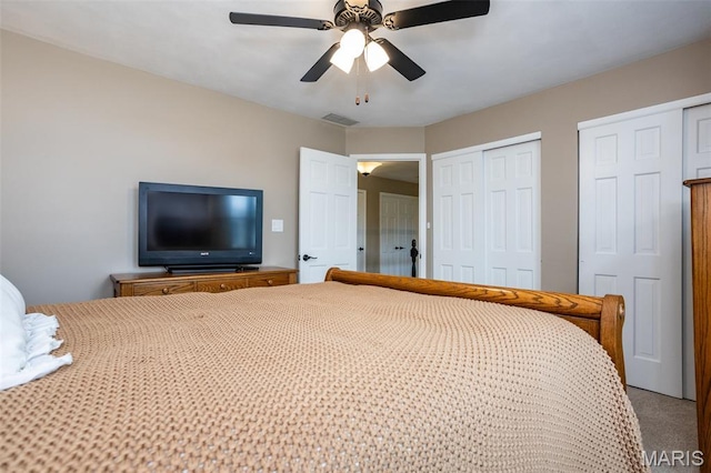 600 E Waters Edge Dr, Shiloh, IL 62221 - carpeted bedroom with two closets and a ceiling fan