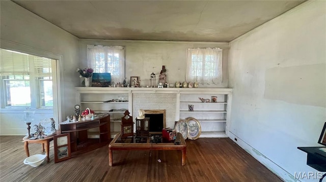 315 E College Ave, Fredericktown, MO 63645 - living area with wood finished floors, a fireplace, and baseboards