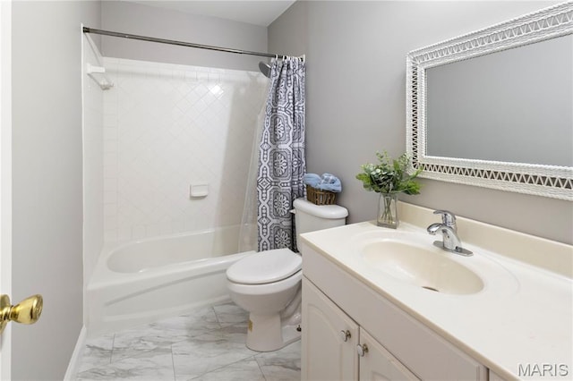 894 Napoli Dr, Ballwin, MO 63021 - bathroom with vanity, shower / tub combo, and marble look tile flooring