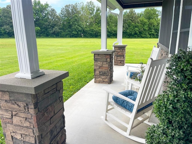18428 Lake Circle Dr, Dexter, MO 63841 - porch with a lawn and view of scattered trees