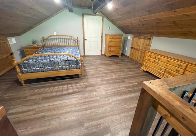 18428 Lake Circle Dr, Dexter, MO 63841 - bedroom with wood finished floors, vaulted ceiling, baseboards, and wood ceiling