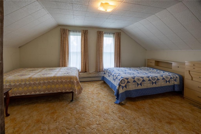216 County Road 512, Shawneetown, MO 63732 - bedroom featuring a baseboard radiator, light carpet, and vaulted ceiling
