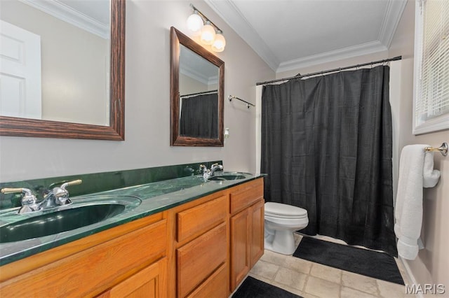 248 Prairie Grass Rd, Chatham, IL 62629 - bathroom with double vanity, ornamental molding, and toilet
