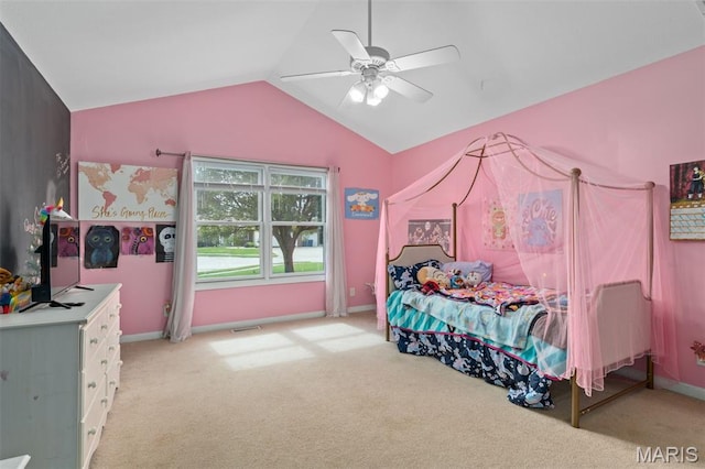 248 Prairie Grass Rd, Chatham, IL 62629 - carpeted bedroom with lofted ceiling, ceiling fan, and baseboards