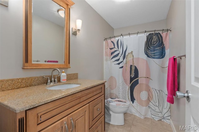 248 Prairie Grass Rd, Chatham, IL 62629 - bathroom with vanity, tile patterned floors, toilet, and curtained shower