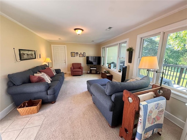 4001 W Ely Rd, Hannibal, MO 63401 - living area with baseboards, carpet flooring, and ornamental molding