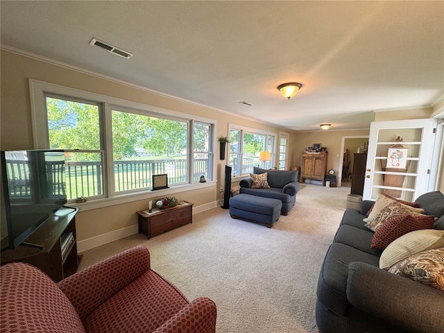 4001 W Ely Rd, Hannibal, MO 63401 - living room featuring crown molding, carpet flooring, and baseboards