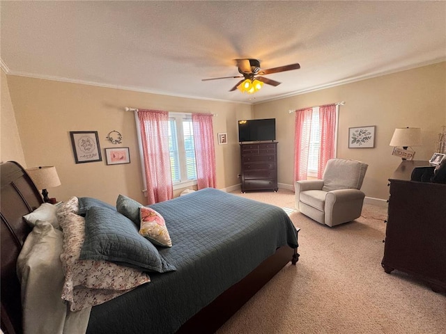 4001 W Ely Rd, Hannibal, MO 63401 - bedroom featuring ornamental molding, light colored carpet, multiple windows, a ceiling fan, and baseboards