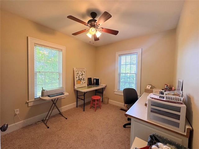 4001 W Ely Rd, Hannibal, MO 63401 - home office with ceiling fan, light colored carpet, and baseboards
