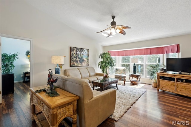 105 Silo Valley Dr, Wentzville, MO 63385 - living room with a ceiling fan, vaulted ceiling, wood finished floors, and a textured ceiling