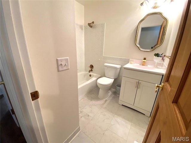 2287 Woodgrass Dr, Overland, MO 63114 - full bathroom with marble look tile flooring, vanity, toilet, and shower / bath combination