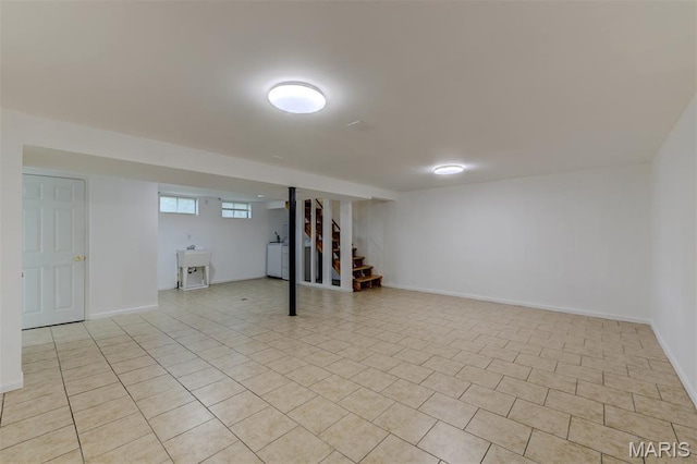 36 Huck Finn Dr, Saint Charles, MO 63303 - basement with stairs, baseboards, and light tile patterned floors