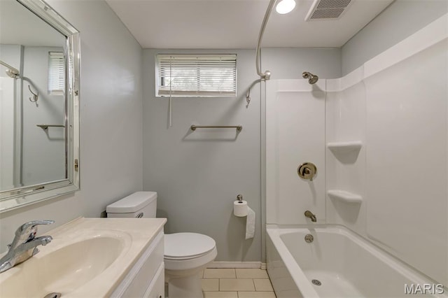 36 Huck Finn Dr, Saint Charles, MO 63303 - full bathroom with tile patterned floors, toilet, vanity, shower / tub combination, and healthy amount of natural light