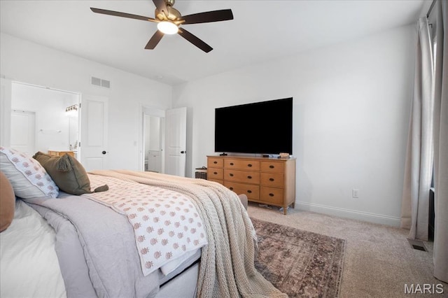 251 Randlin Dr, Ofallon, MO 63367 - bedroom with carpet floors, ceiling fan, and connected bathroom