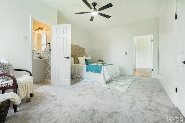 126 N Union St, Staunton, IL 62088 - bedroom with carpet flooring, a textured ceiling, a ceiling fan, and lofted ceiling