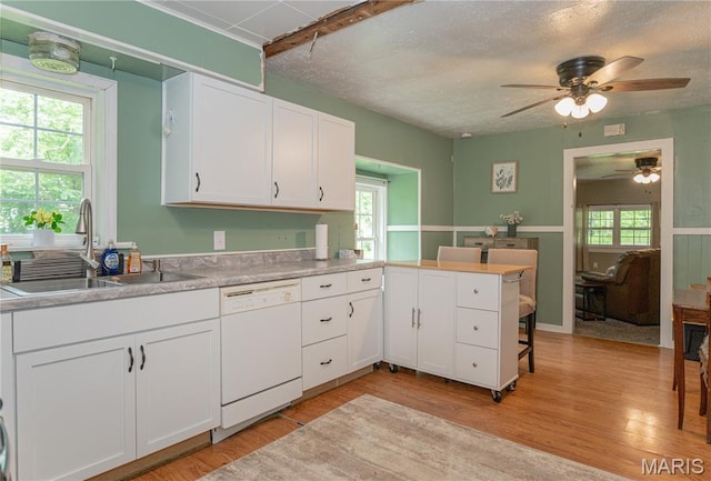 870 Walnut St, Newburg, MO 65550 - kitchen with dishwasher, a sink, ceiling fan, light wood finished floors, and a textured ceiling