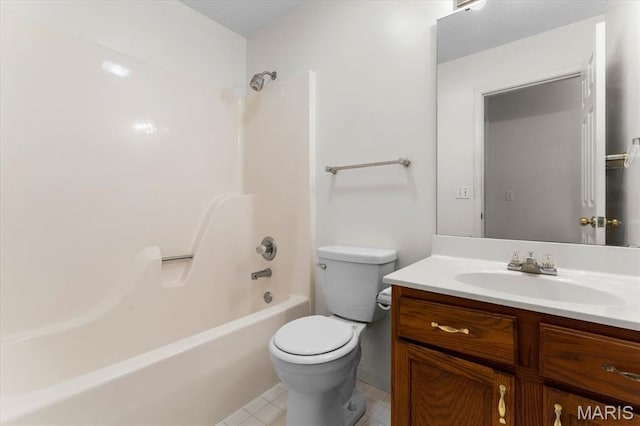 1500 Birch Ct, Edwardsville, IL 62025 - bathroom with vanity, toilet,  shower combination, and tile patterned floors