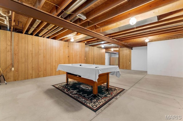 1500 Birch Ct, Edwardsville, IL 62025 - playroom with concrete flooring, billiards table, and wood walls